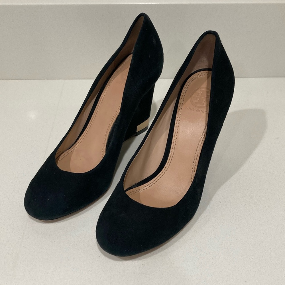 Tory Burch Black Suede Wedges